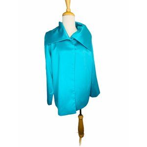 Adrienne Landau Swing Jacket Blazer Shawl Collar Satiny Material Women Vintage S